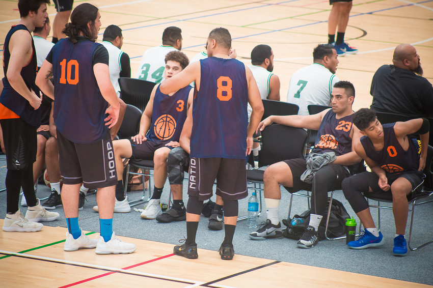 Epic Basketball Open Mens team taking a breather