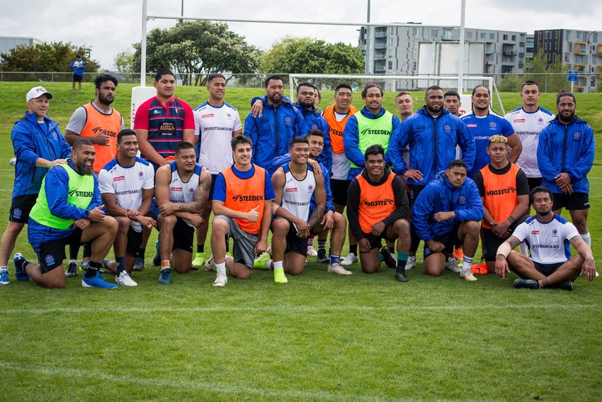 Frank and the Toa Samoa squad after a training session leading up to the Oceania Cup challenge