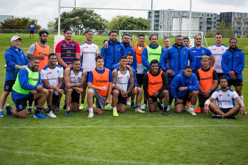 Frank and the Toa Samoa squad after a training session leading up to the Oceania Cup challenge