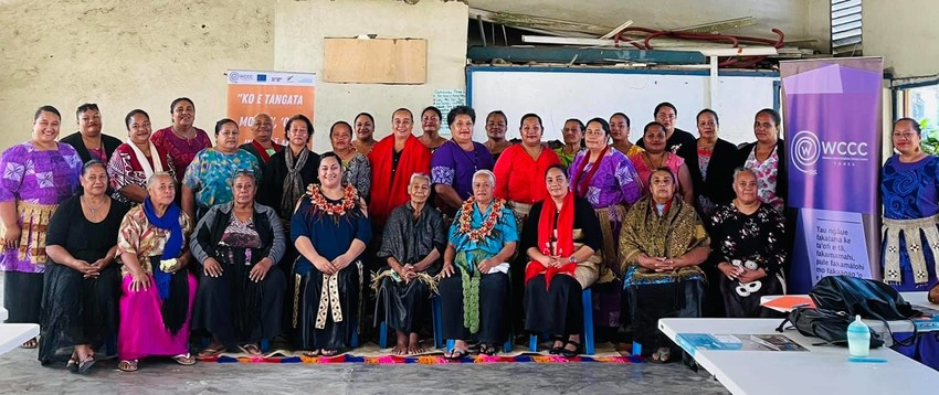 'Ofa with the second group to undergo STAGE ONE Community Advocates Training with WCCC. Women leaders selected form the 8 villages of Niua Fo'ou to undertake the Stage One training with Guest of Honour Salome Lama.