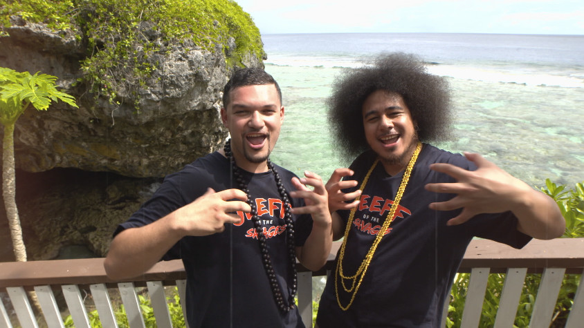 Haanz in Niue with PIPA alumni Leki Jackson-Bourke
