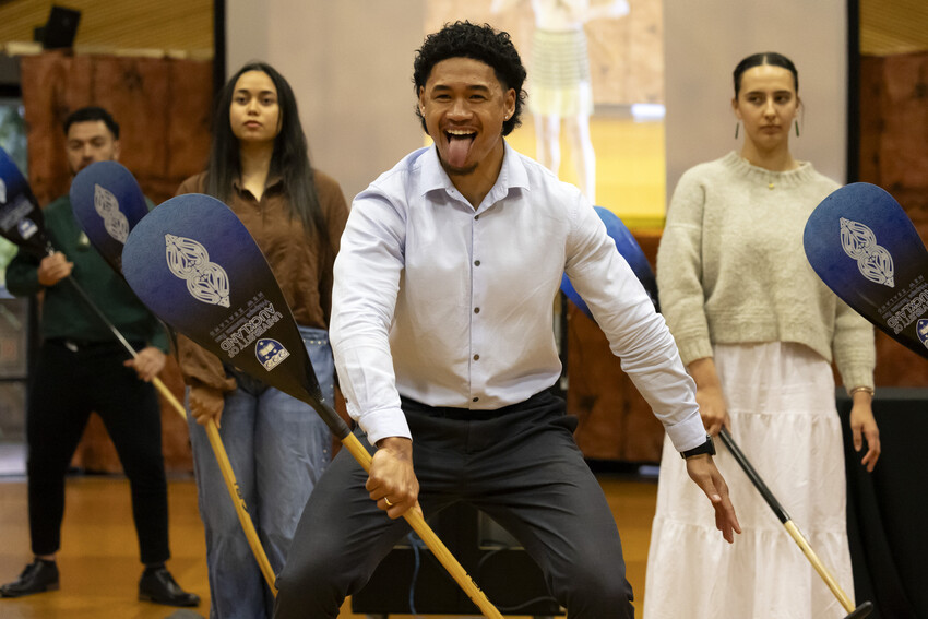 'Waipapa Taumata Rau' perform a haka at their team farewell & blessing. Photo Credit: University of Auckland / Ben Campbell