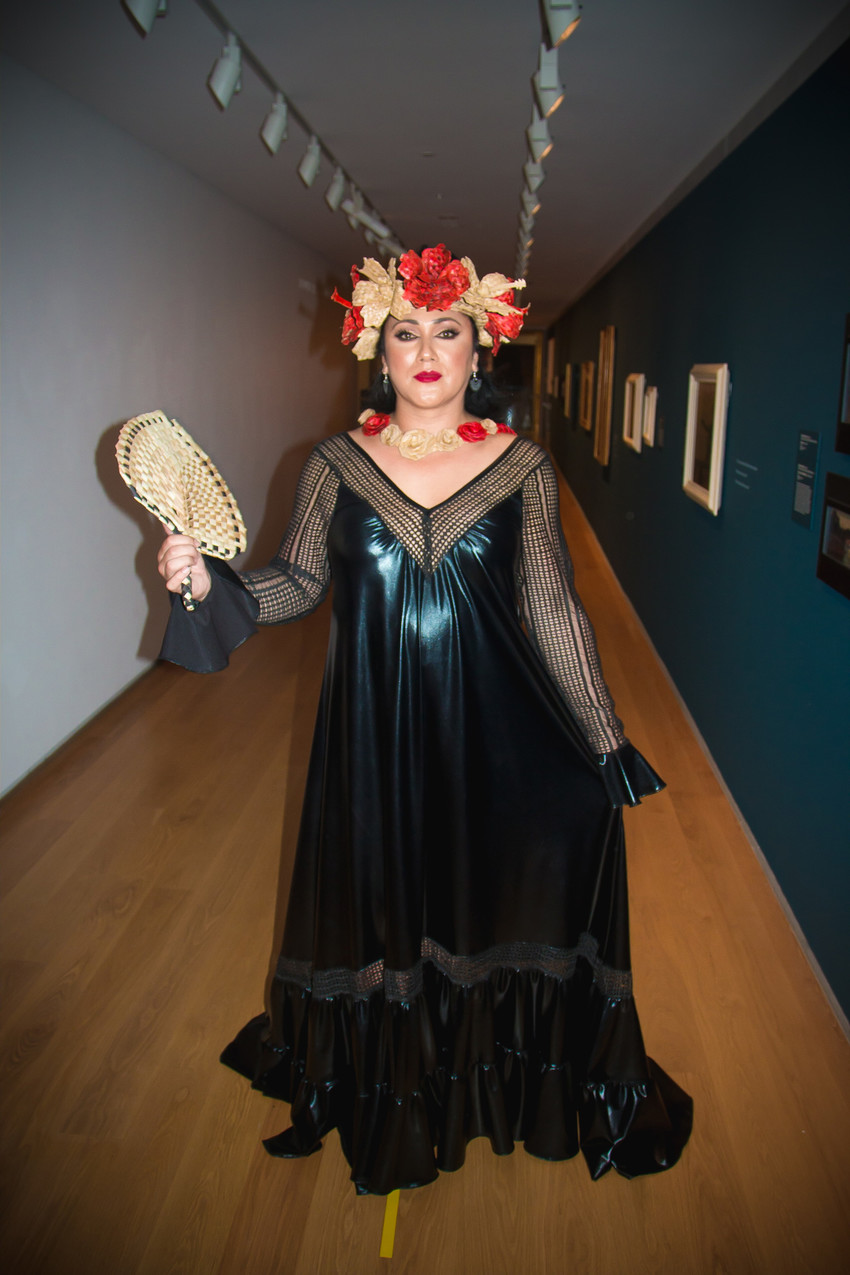 PVC Mu'umu'u dress designed by Paula and modelled by Phylesha Acton-Brown at the F'rock da Base fashion show, Auckland Art Gallery