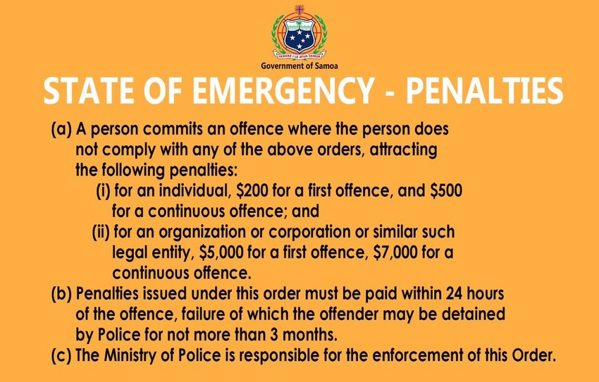 Samoa's State of Emergency penalties