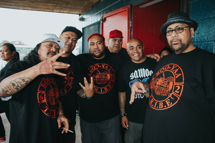 Gawtti (far right) and Gangxsta Ridd (far left) on a visit to New Zealand in early 2016