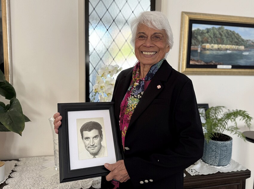 Aseta Redican, holding a photo of her late husband Peter Joseph Redican, will receive an Honorary Doctor of Science from the University on Saturday. Source: University of Otago