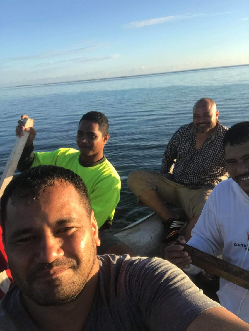 Solomona Magele, his brother inlaw PJ & his cousin Mikaio (in the back) with son Moana coming back in after a night of catching Palolo in Savai'i