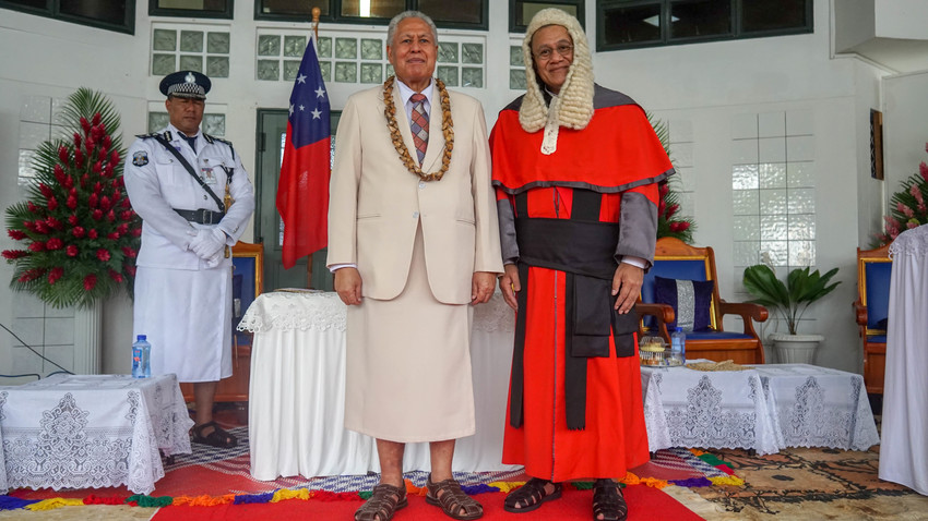 Sāmoan Head of State His Highness Tuimalealiifano Vaaletoa Sualauvi II and the new Chief Justice. Photo Credit NZ Law Society