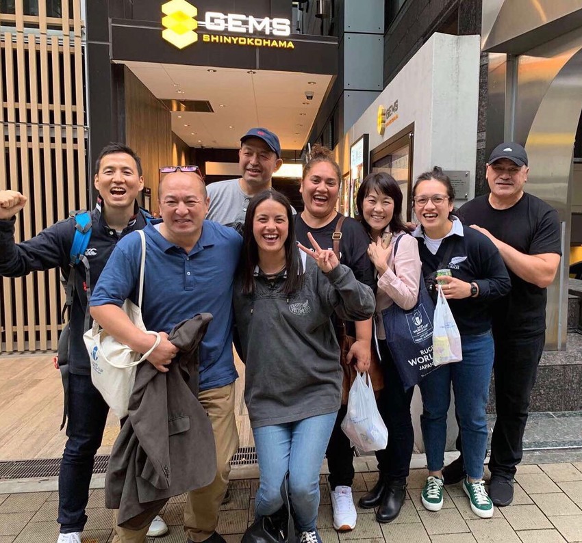 At the 2019 Rugby World Cup with the Stanley's Japanese friends (from when they lived there when they were younger)