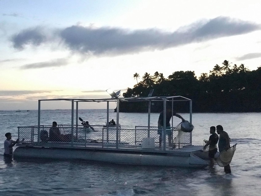 Pontoon boat at Vaisala