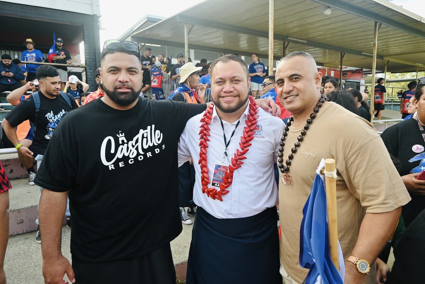 Parade organiser Christian Brown with Stephen Talavave (Rugby League Queensland Samoa) and Steve Roberts (Nesian Creations)
