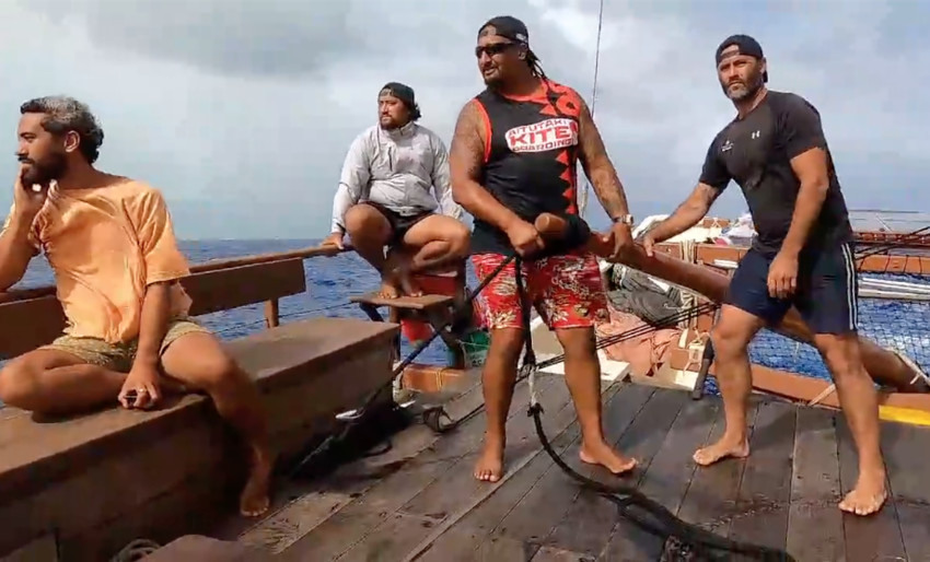 Ali and crew on the Marumaru Atua sailing to Rarotonga