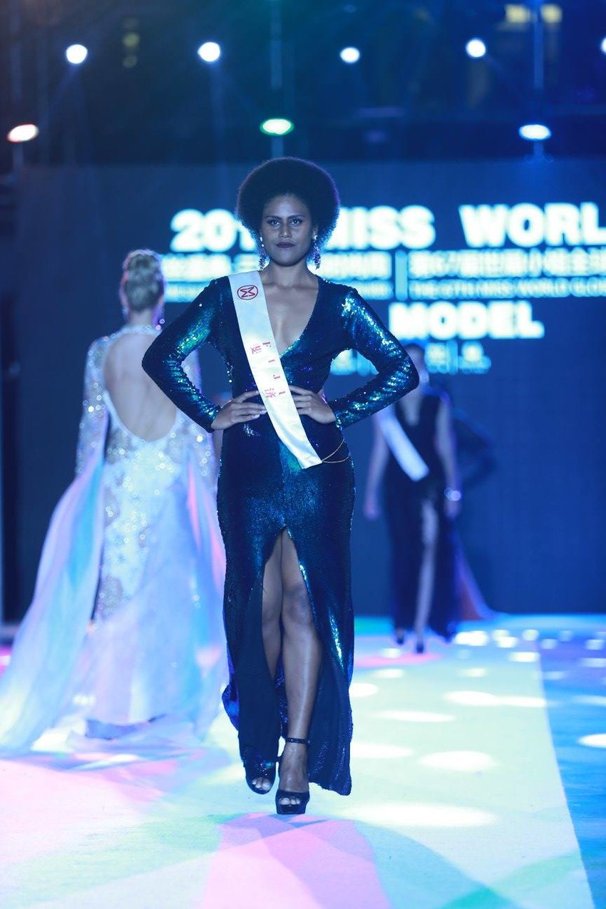 Nanise competing at Miss World Fiji