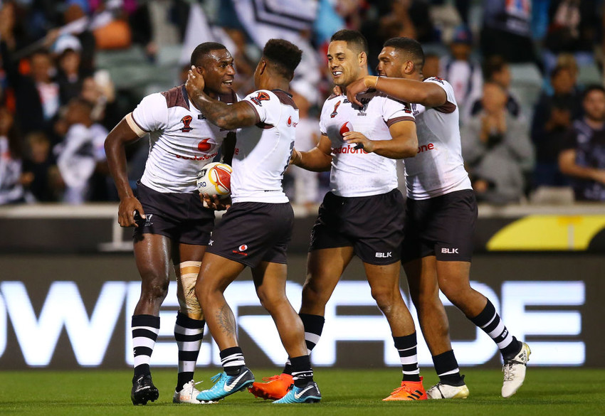 Jarryd Hayne & Bati boys celebrating their close win against the Kiwis