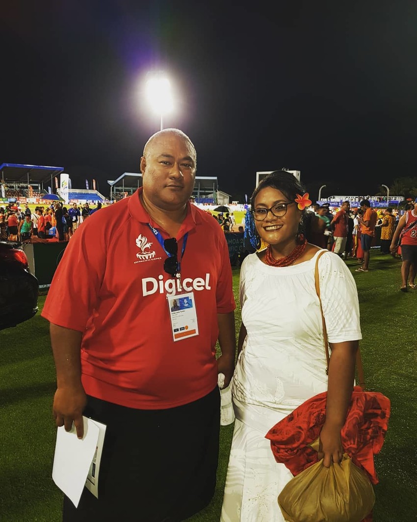 Apia Park Volunteer Team Leader Liufau Ulua Ioata Tanielu with his sister Vaigafa Tanielu who performed in the Closing Ceremony