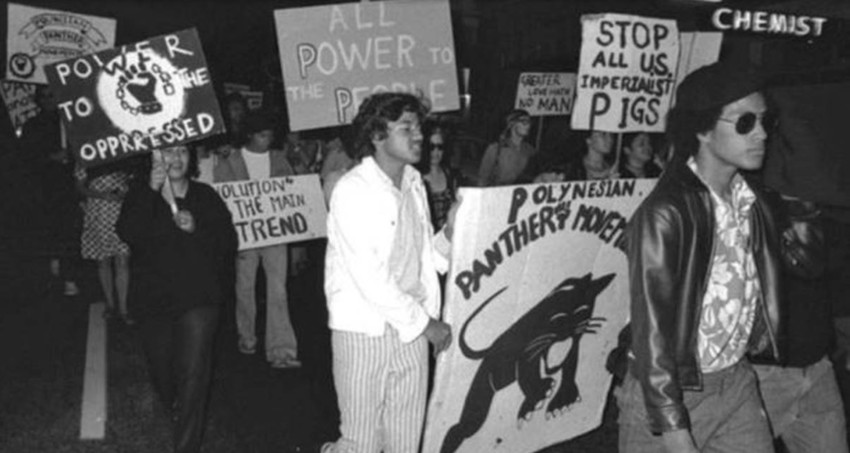 The Polynesian Panthers at a protest rally in the 1970s (PC: John Miller)