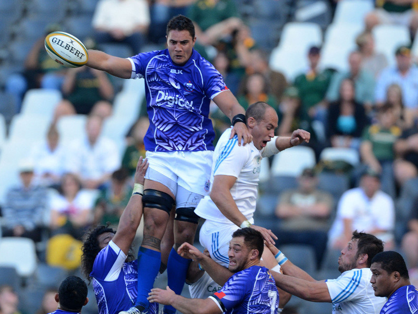 Outspoken former Manu Samoan lock - Daniel Leo - in a game against Italy