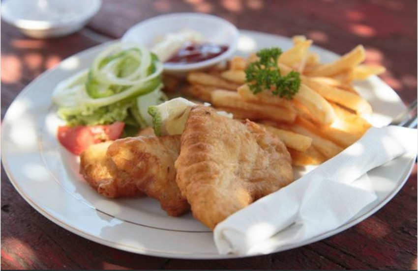 Fish & Chips at Pangaimotu Island Resort