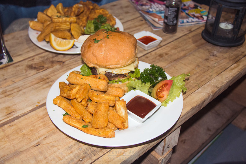 Burgers & Cassava Chips at Vuna Bar