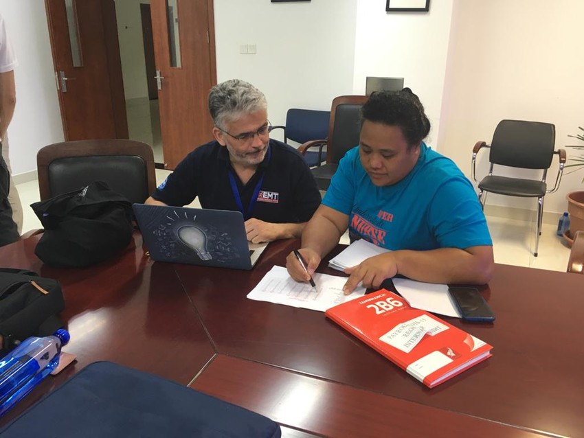 UK EMT Nursing and Allied Health team lead, David Anderson, working with the TTMH Director of Nursing to map staff gaps across the hospital