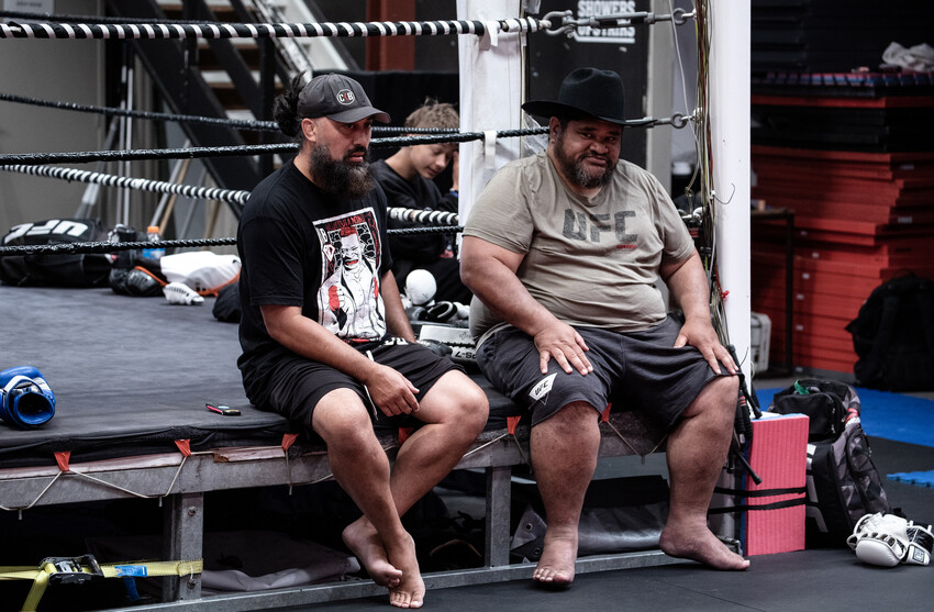 Twist (R) with City Kickboxing head coach Eugene Bareman