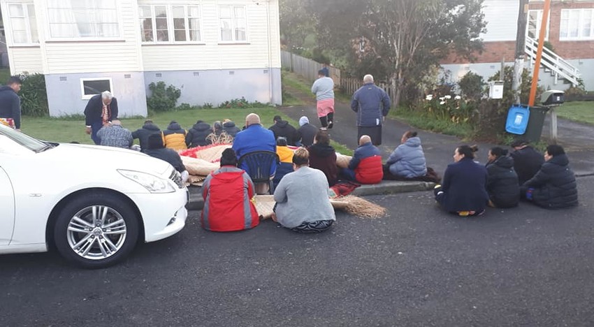 Family in New Zealand perform an ifoga in front of the victims mothers home. Photo Credit: LewisRachel Tuiepa
