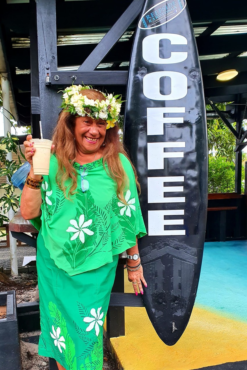 Reefside customer Aunty Ipu with an Iced Coffee