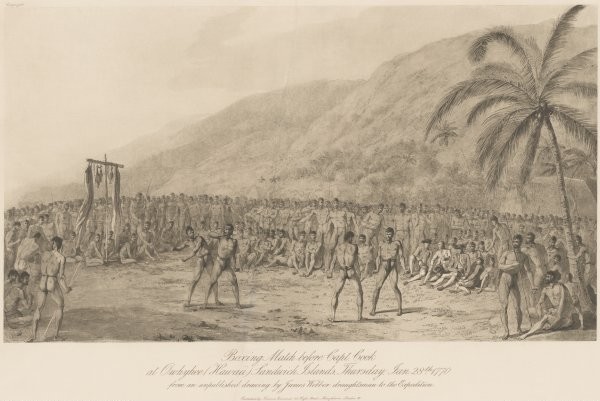 Athletic competitions were held during Makahiki, the Hawai'ian New Year. Pictured is an ancient boxing match. Photo: John Webber