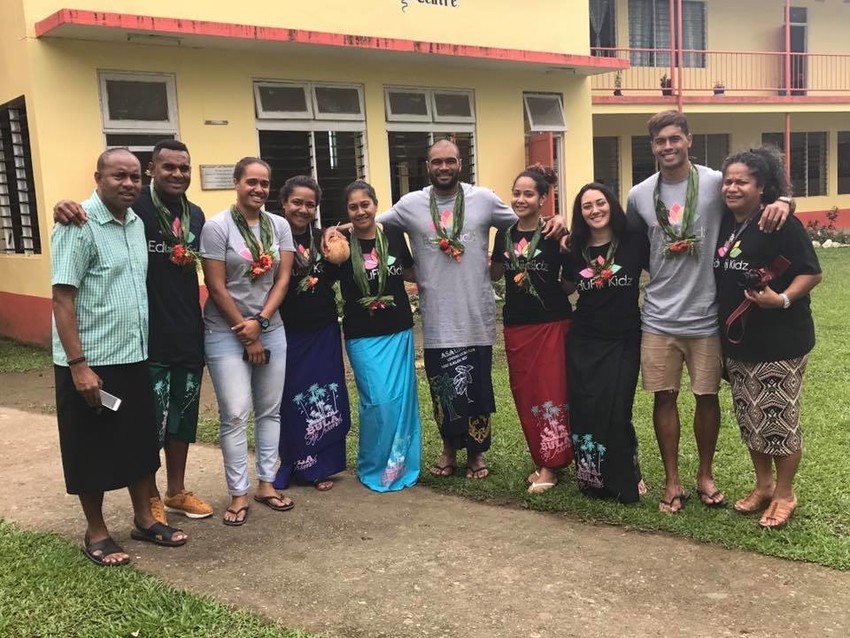 EduFiji Kidz Ambassadors including Super Rugby players Patrick Osborne & Ben Volavola