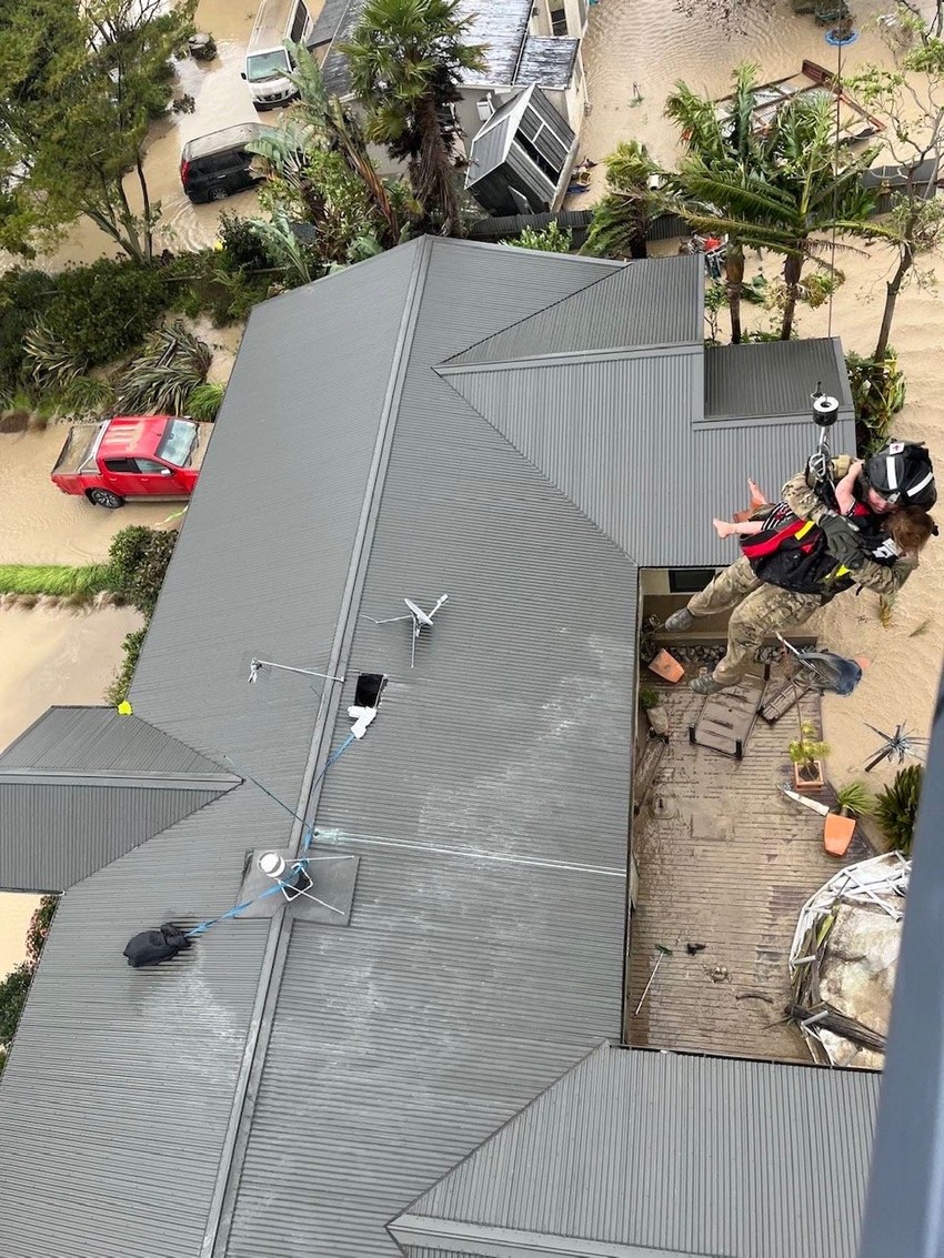 Three NH90 helicopters have responded to the Hawke’s Bay area, one of the tasks involved recovering people from the rooftops of their homes in Esk Valley, Napier. Photo credit: RNZAF